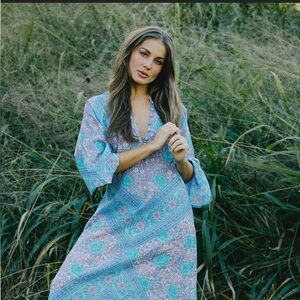 Fleetwood Collection Bohemian Blue Purple Floral Paisley Print Maxi Dress 👗 XL